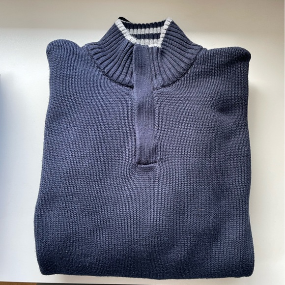 Sebastian Cooper Navy Blue Mock Neck Quarter Zip Heavyweight Knit Sweater XL - Picture 4 of 9